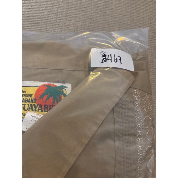 Haband Guayabera Men XL Brown Full Zip Floral Embroider Tropical Caribbean Shirt - Picture 7 of 7